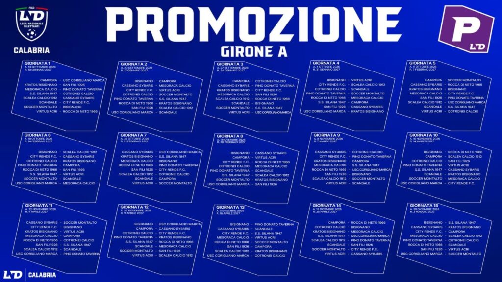 Promozione 20262027, svelati i calendari debutto in casa contro il Bisignano