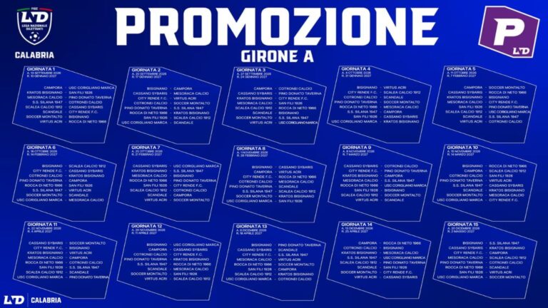 Promozione 20262027, svelati i calendari debutto in casa contro il Bisignano